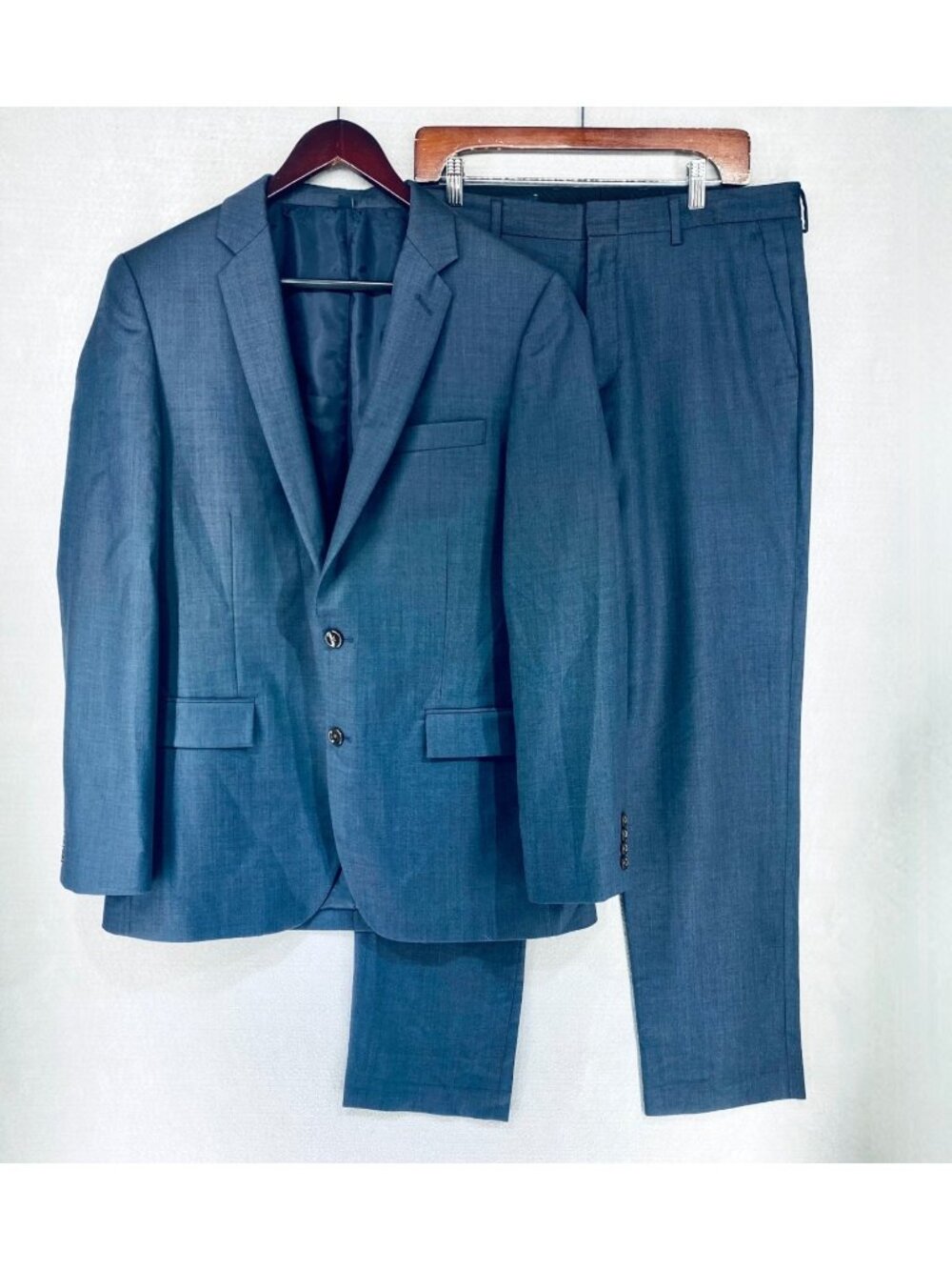 J Crew Thompson Suit Mens 40L Gray Blue Wool 2 Piece Blazer Pants 34x30 Modern